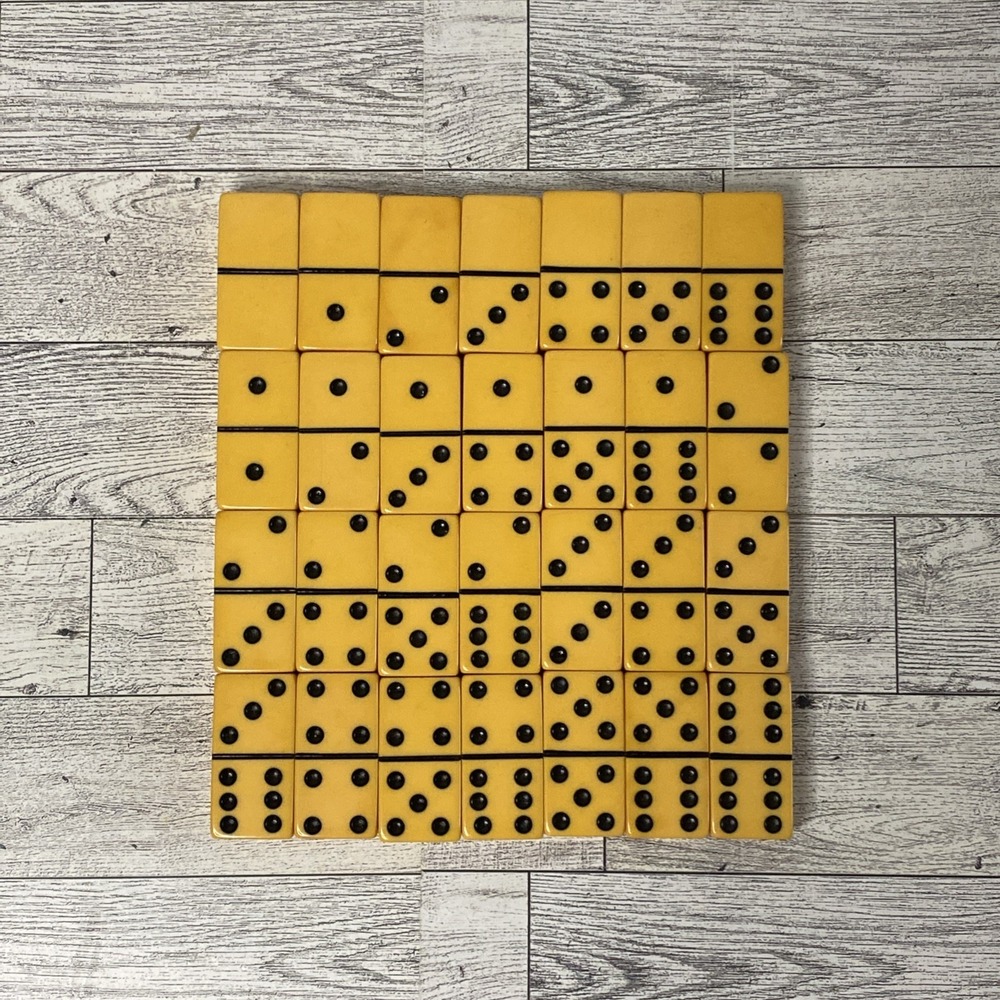 Vtg Complete Set Of 28 Butterscotch Bakelite THICK Double Six Dominoes - Tested
